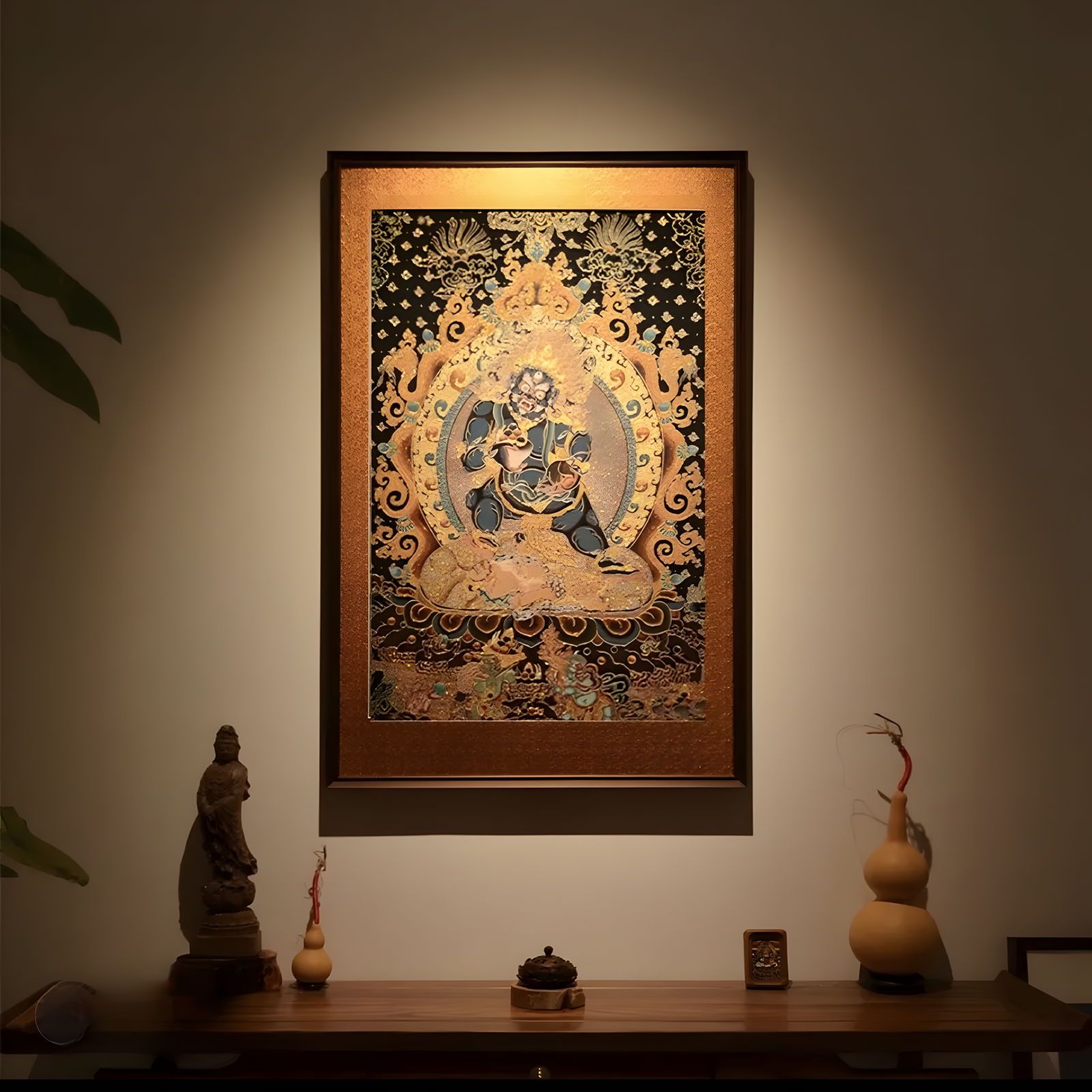 Xizang Mahakala and Black Wealth God Embroidery Thangka