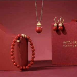 Fulu noble and luxurious Chinese-style vermilion jewelry set including necklace, earrings, and bracelet
