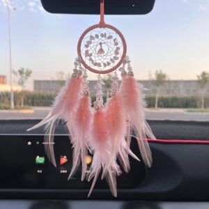Car Hanging Ornament: Feather Dreamcatcher Wind Chime with Crystal Stone — Three Colors Available